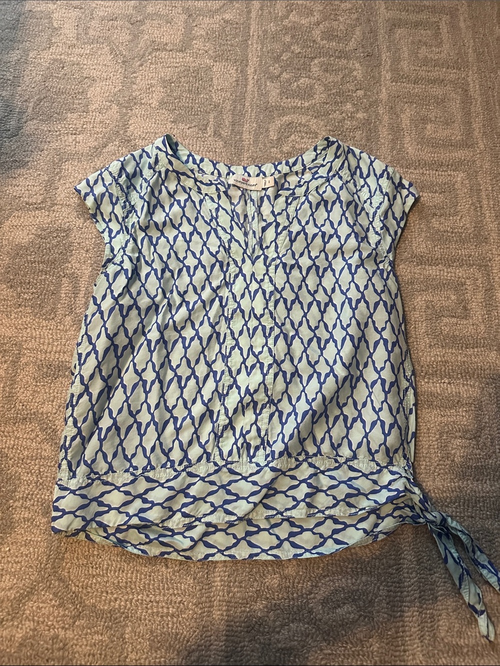 Vineyard Vines Silk Blend Teal Tie Blouse | 0/XS